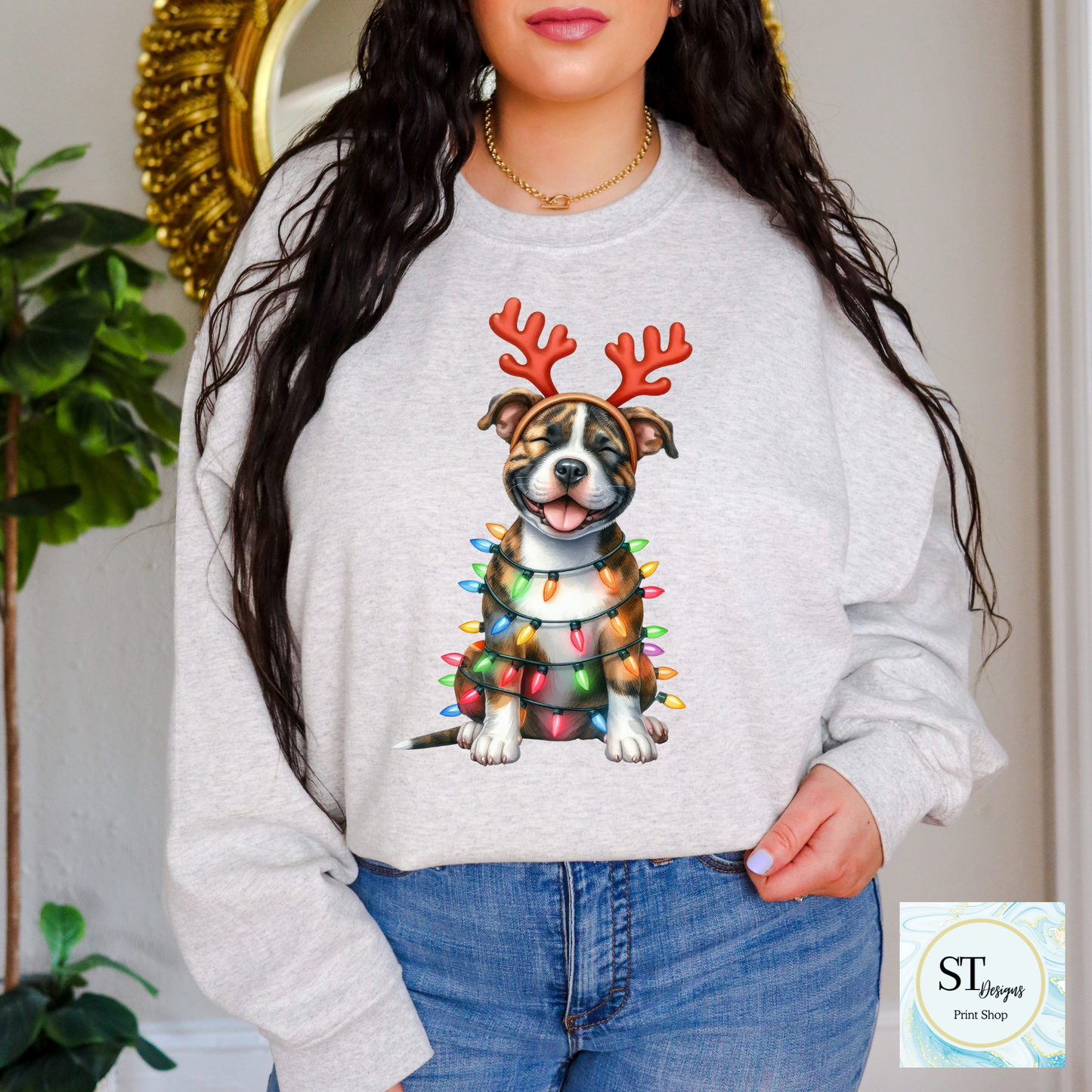 Pitbull Christmas Shirt For Dog Lovers Durable Ink Print USA Made Breathable Fabric