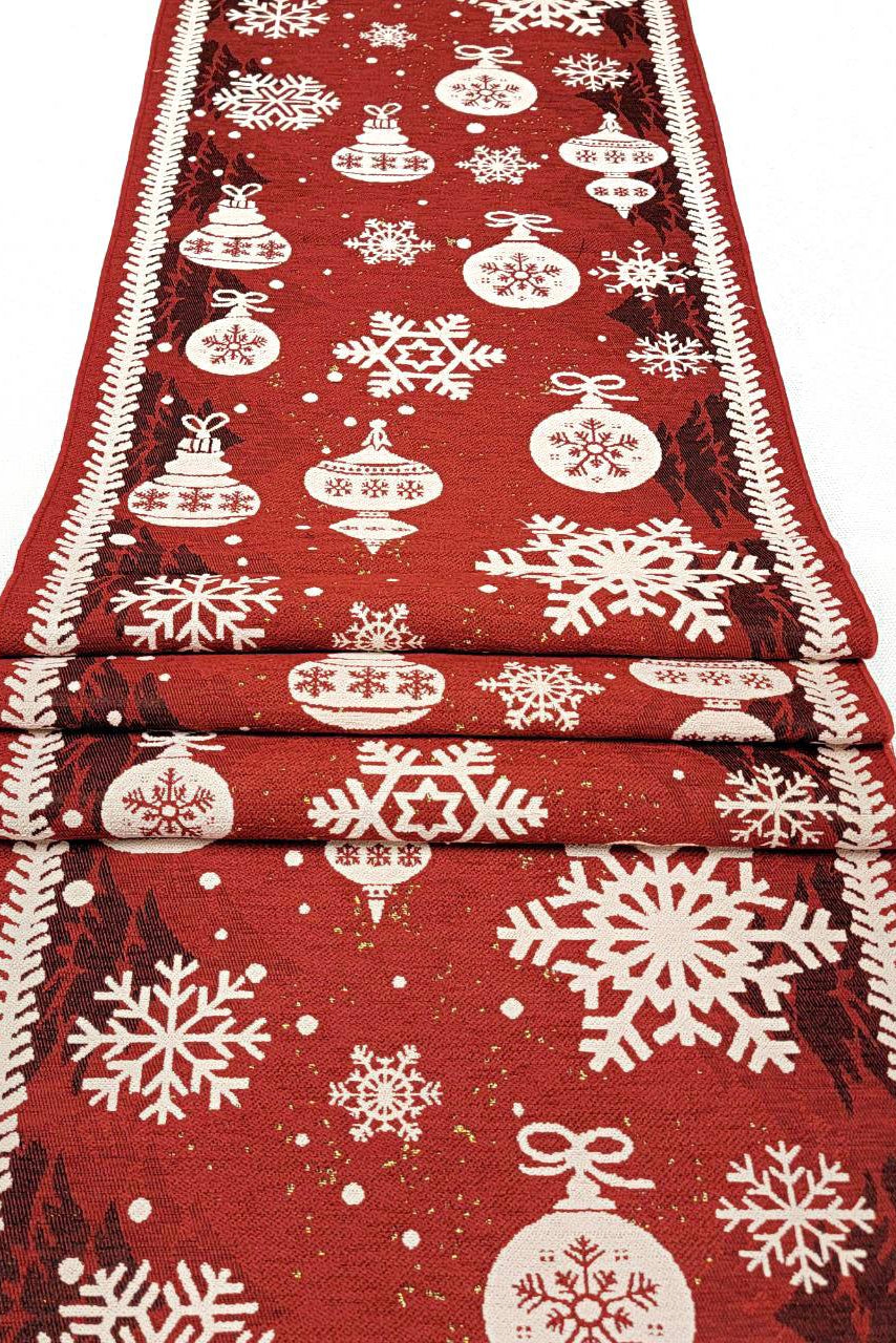 Red Christmas Ornaments Table Runner F07M5-10B-2
