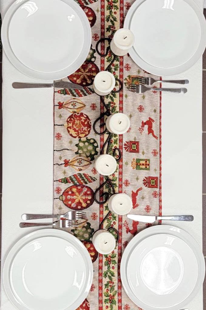 Christmas Table Runner with Holiday Icons F07M5-8A-4