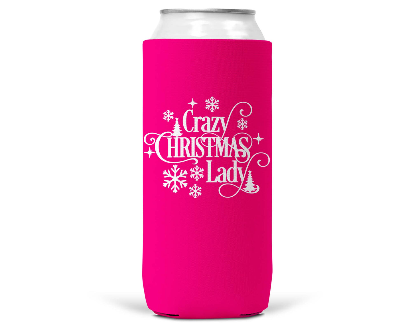 Crazy Christmas Lady Christmas SLIM CAN Coozie 12oz Slim Can-8