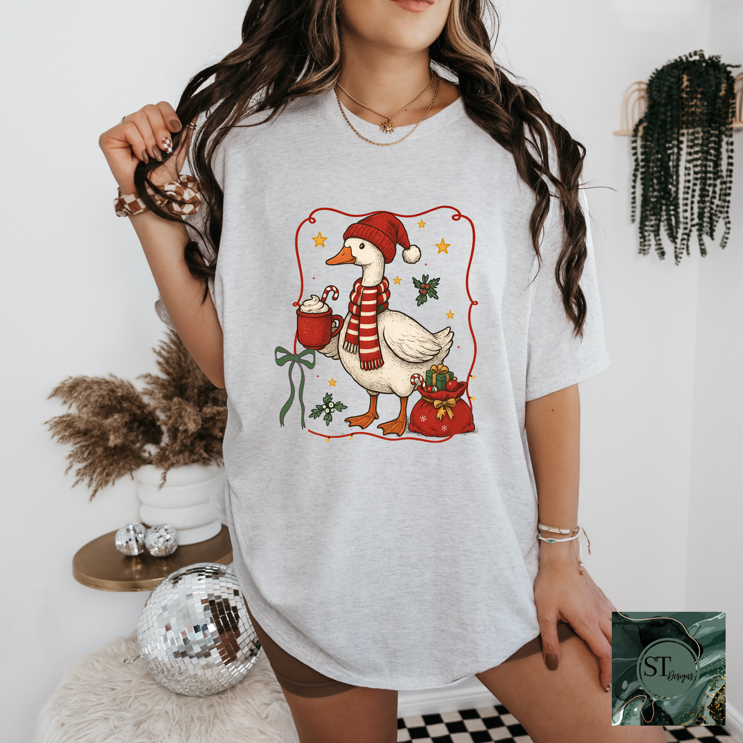 Christmas Goose Tee Durable Print Lightweight Breathable Fabric USA Made Sizes S To 5XL For Holiday Fans