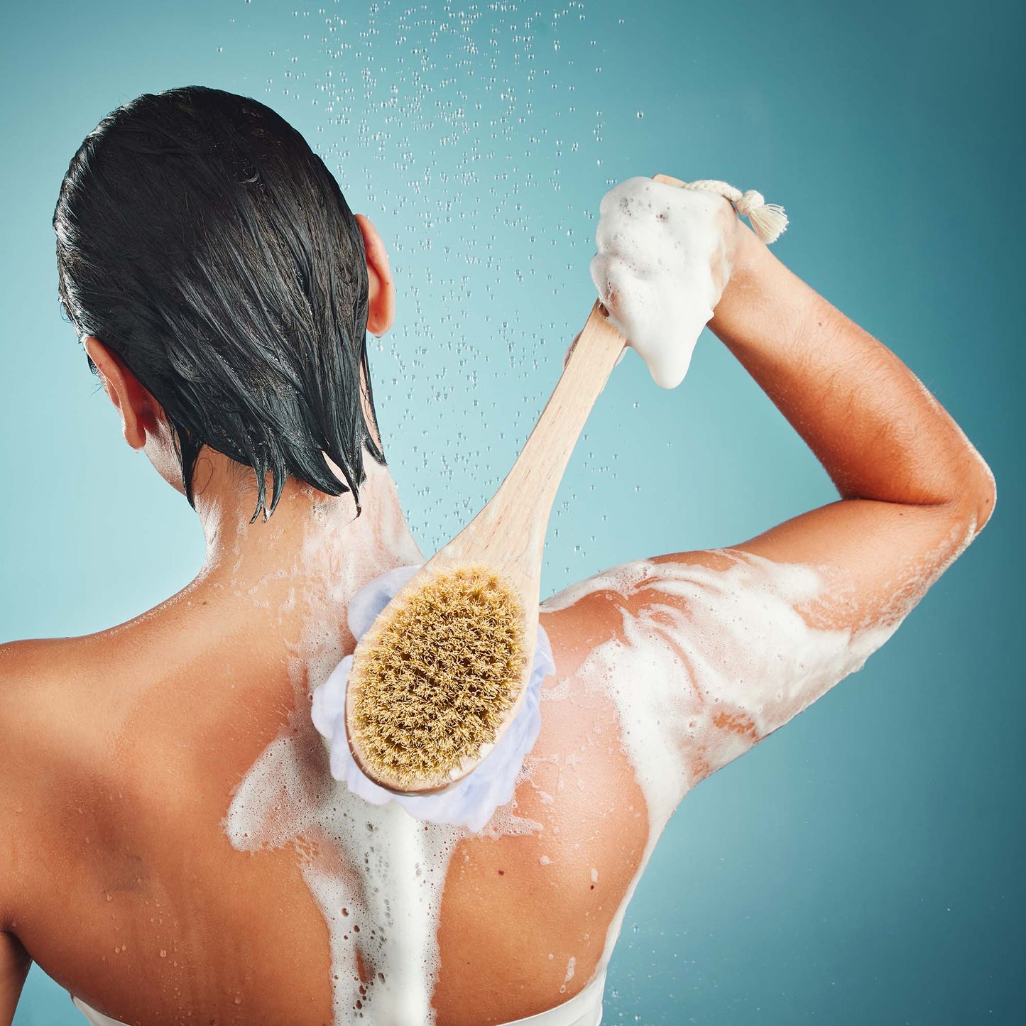 Dual Action Dry Brush & Mesh Sponge Combo with Lotus Wooden Handle-3