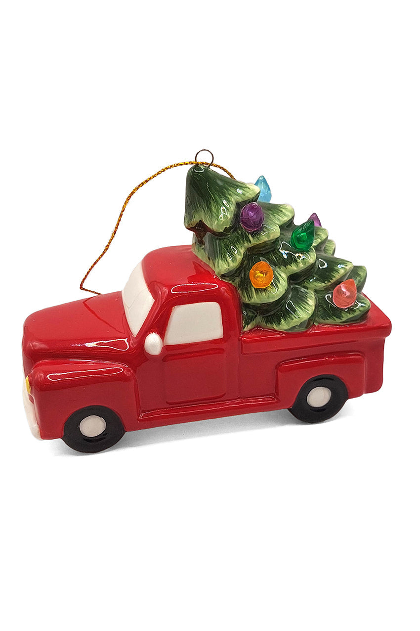 Christmas Ceramic Ornament - Christmas Tree Delivery Truck by Wizardi F07N7-12-1