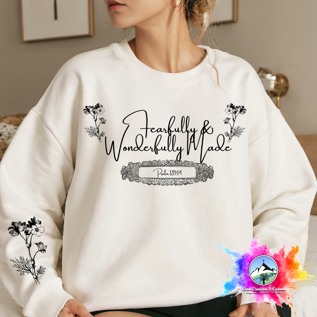 Christian Sweatshirt-Fearfully & Wonderfully Made-Faith based Apparel-0