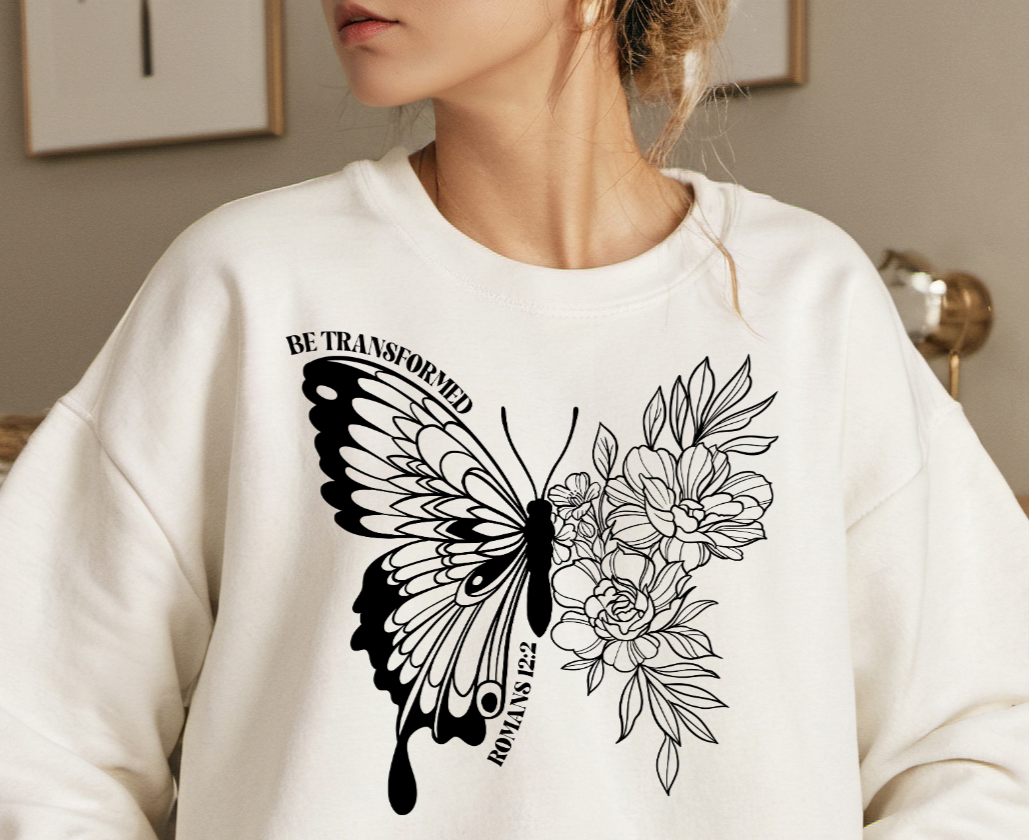 Christian Sweatshirt- Be Transformed-Butterfly-0