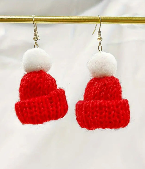 CHRISTMAS THEME KNIT HAT EARRING-0