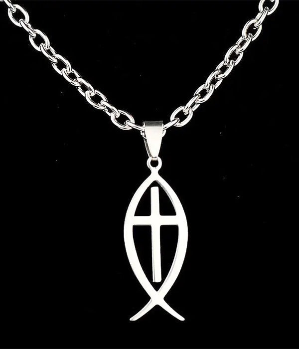 STINLESS STEEL CHRISTIAN FISH PENDANT NECKLACE-0