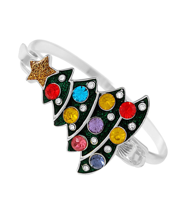 MULTI CRYSTAL CHRISTMAS TREE BANGLE BRACELET-0