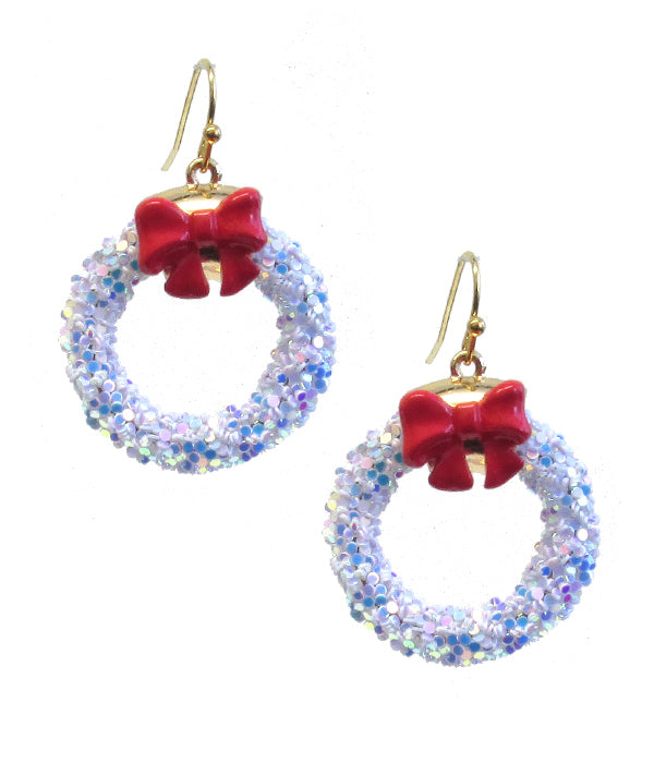 CHRISTMAS THEME SPARKLING WREATH EARRING-0