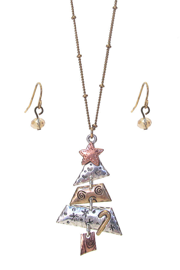 CHRISTMAS THEME TREE PENDANT NECKLACE SET-0