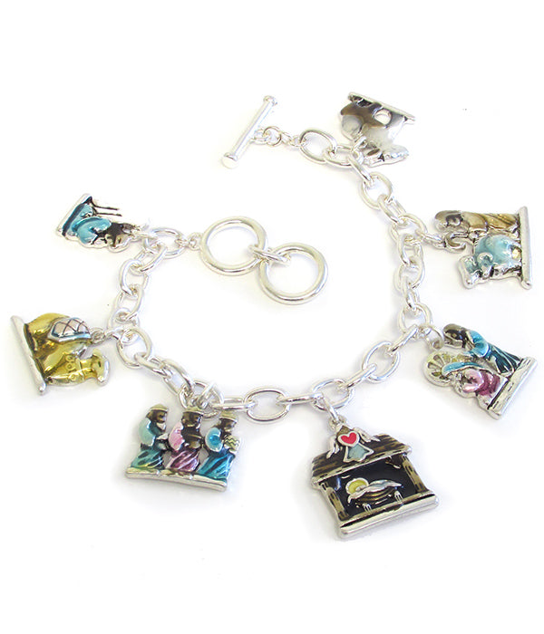 RELIGIOUS THEME EPOXY MULTI CHARM TOGGLE BRACELET - JESUS BORN CHRISTMAS-0