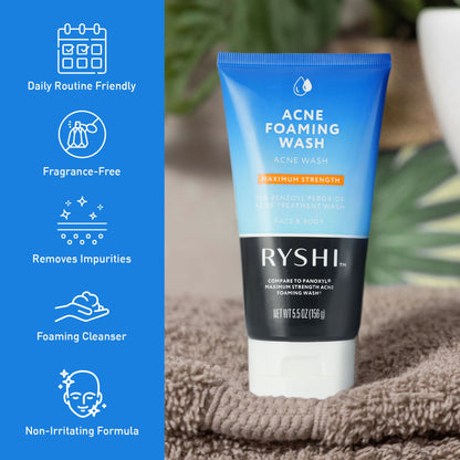 Acne Foaming Wash – Maximum Strength Acne Treatment with 10% Benzoyl Peroxide | Face & Body Cleanser | Fragrance-Free-1