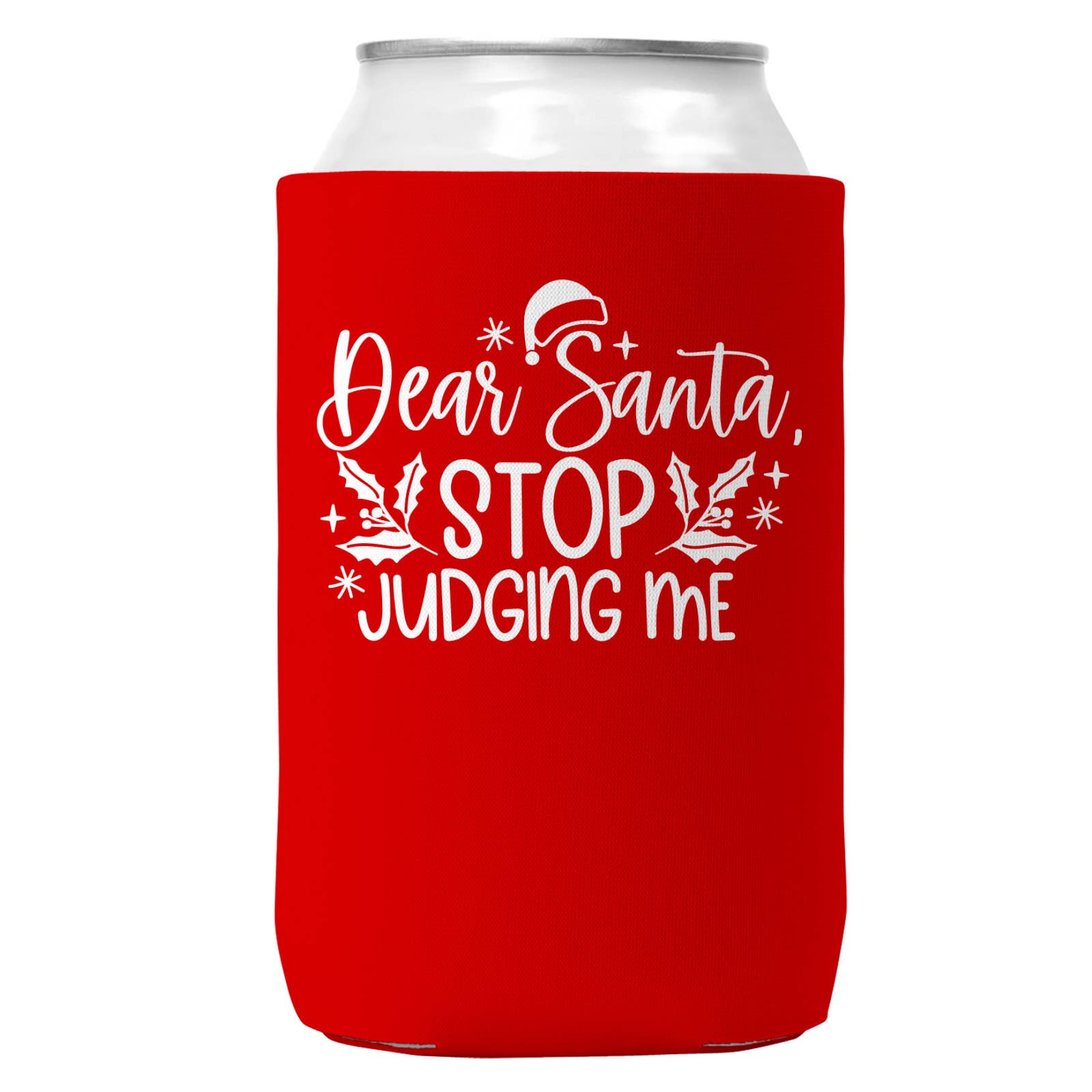 Santa Stop Juding Me Christmas Can Coozie Cooler 12oz Cans-0