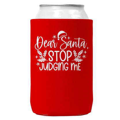 Santa Stop Juding Me Christmas Can Coozie Cooler 12oz Cans-0
