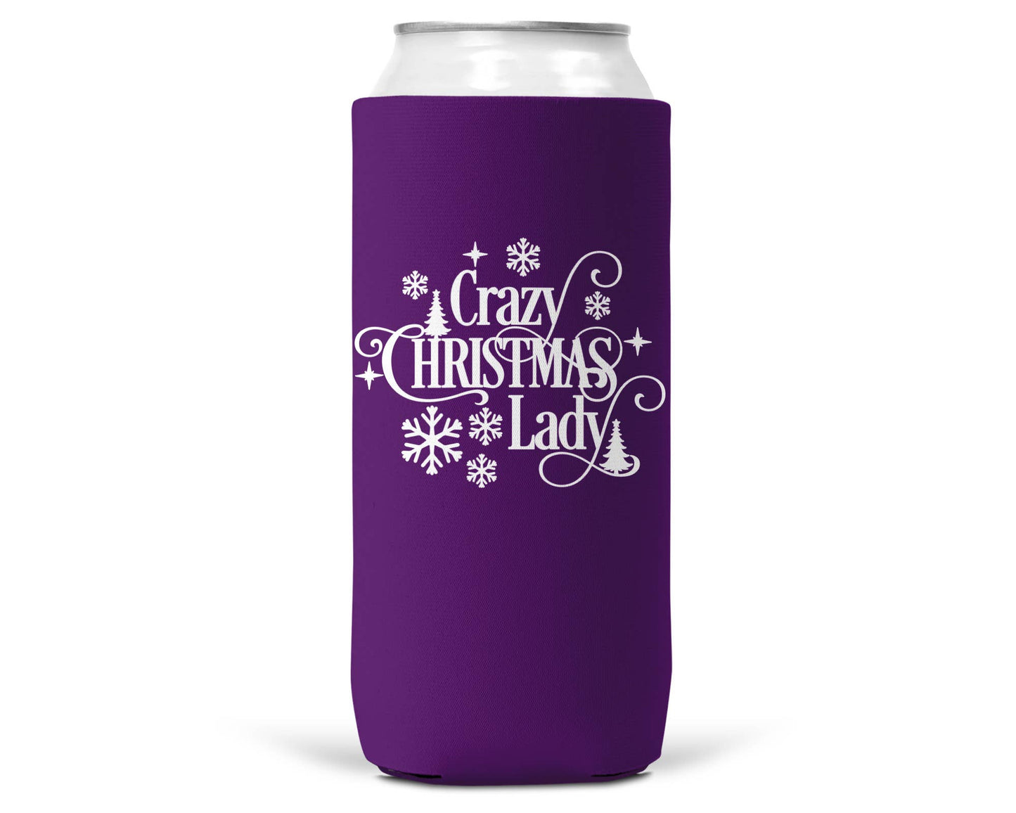 Crazy Christmas Lady Christmas SLIM CAN Coozie 12oz Slim Can-5