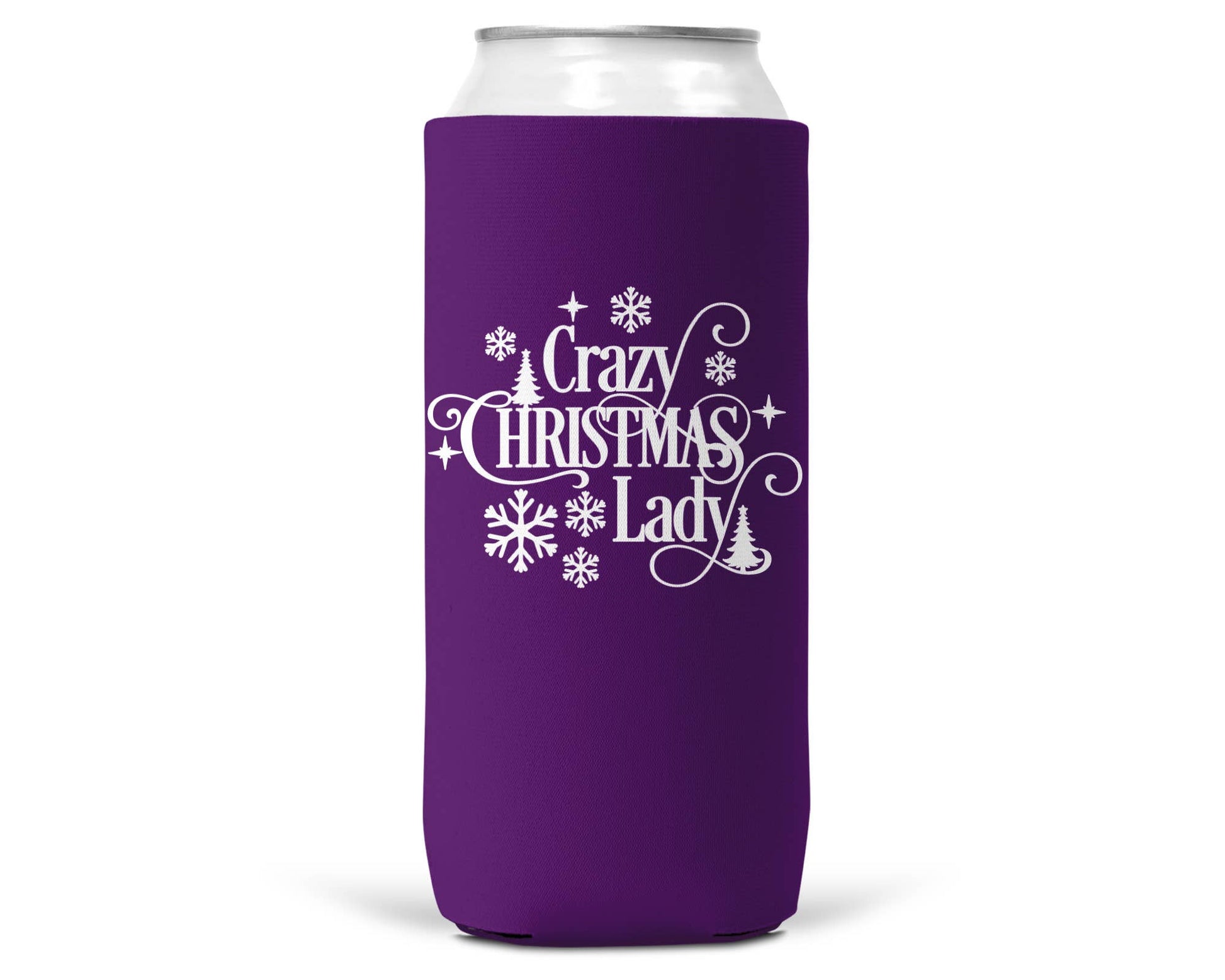 Crazy Christmas Lady Christmas SLIM CAN Coozie 12oz Slim Can-5