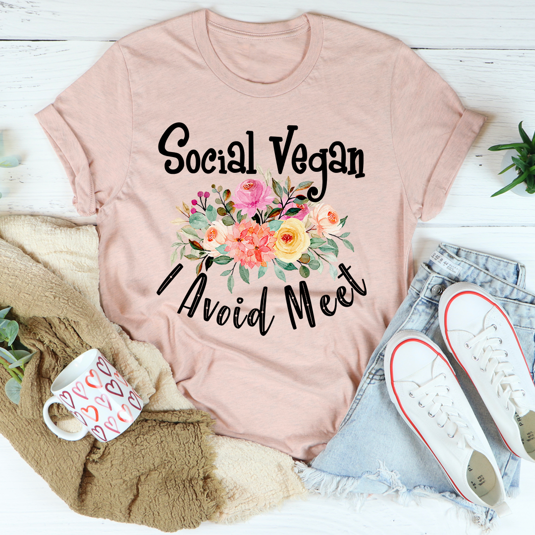 Social Vegan I Avoid Meet T-Shirt-3