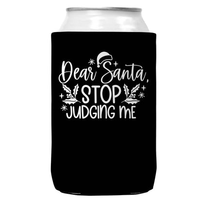 Santa Stop Juding Me Christmas Can Coozie Cooler 12oz Cans-1