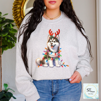 Husky Christmas Tee For Dog Lovers Breathable Lightweight Fabric Professionally Printed In USA