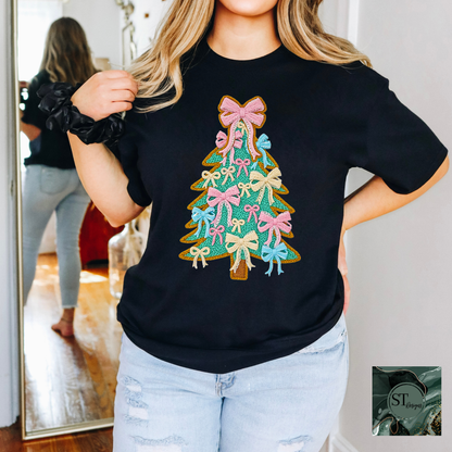 Christmas Tree Bows Faux Yarn Lightweight Durable Inks Colorful Decor For Holiday Lovers Printed In USA Size S To 5XL