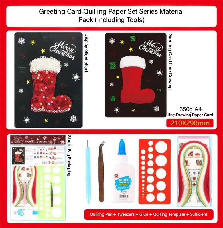 Christmas Sock DIY Making Kit. Paper Quilling Christmas Set F07M3-6-Largestocking-1