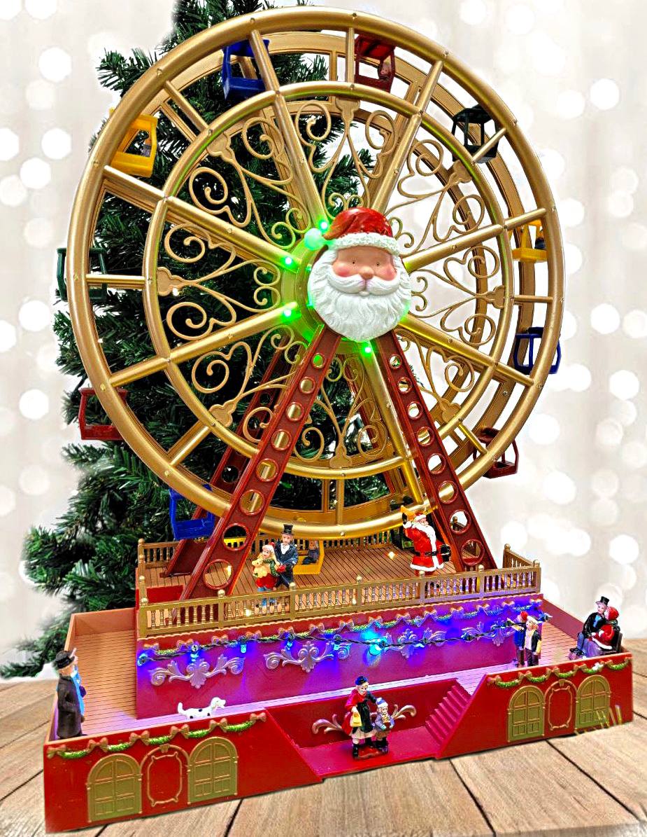 Christmas Wheel with Santa. Animated Holiday Decoration. Christmas Village F07M4-6-W222-1