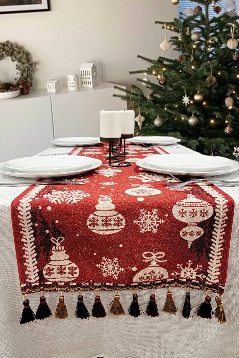 Red Christmas Ornaments Table Runner F07M5-10B-0