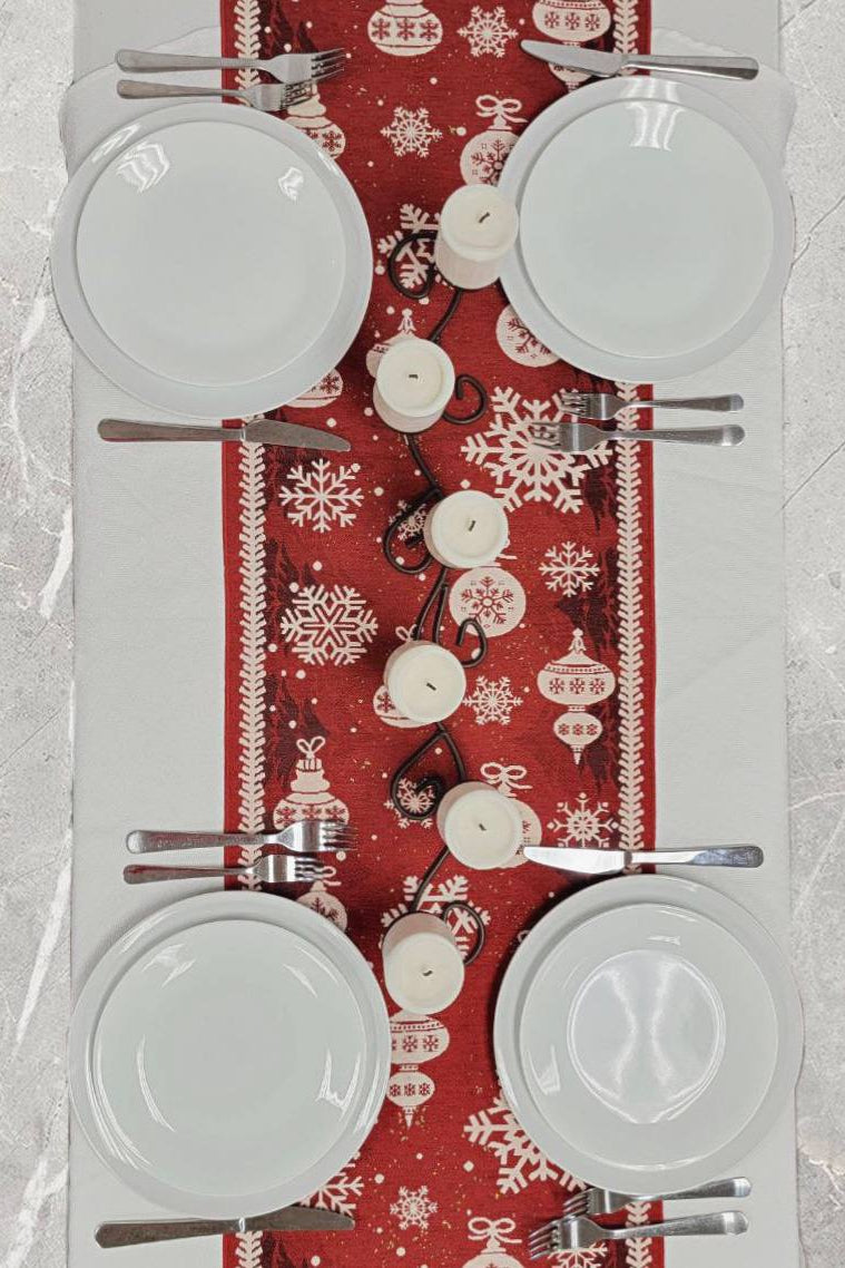 Red Christmas Ornaments Table Runner F07M5-10B-3