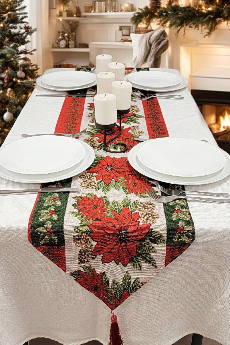 Poinsettia Christmas Table Runner F07M5-8G-0