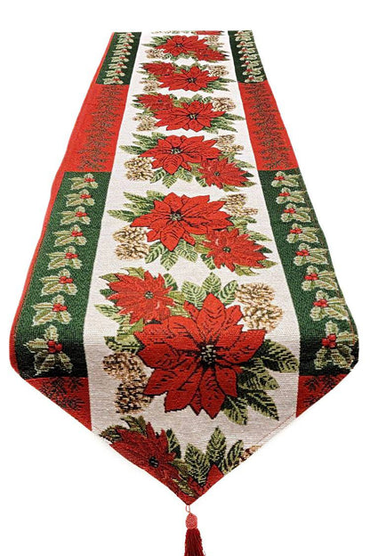 Poinsettia Christmas Table Runner F07M5-8G-2
