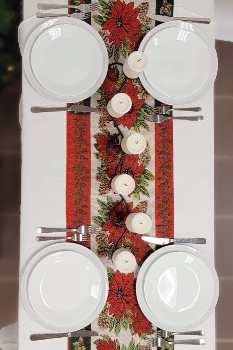 Poinsettia Christmas Table Runner F07M5-8G-3