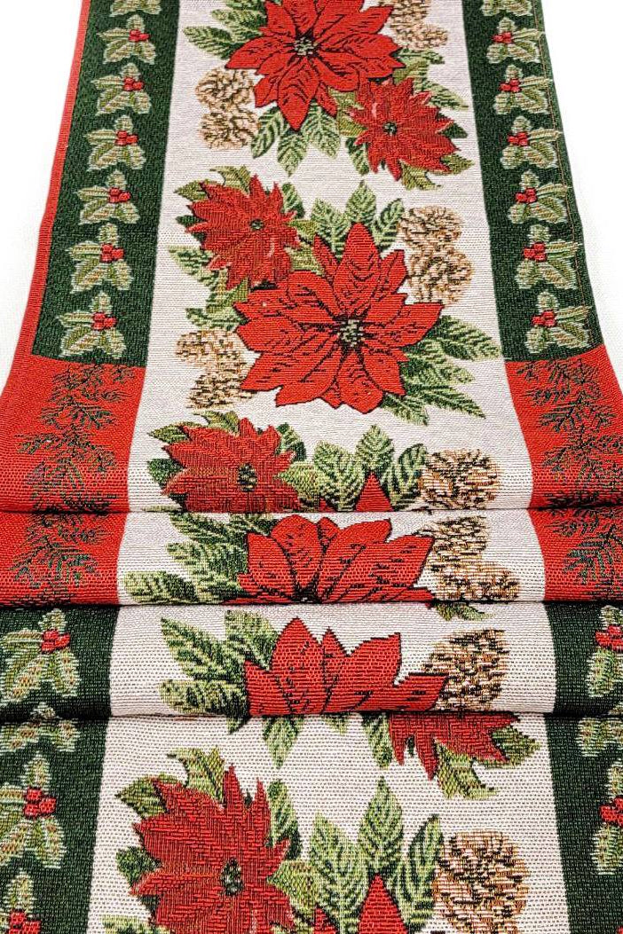 Poinsettia Christmas Table Runner F07M5-8G-4