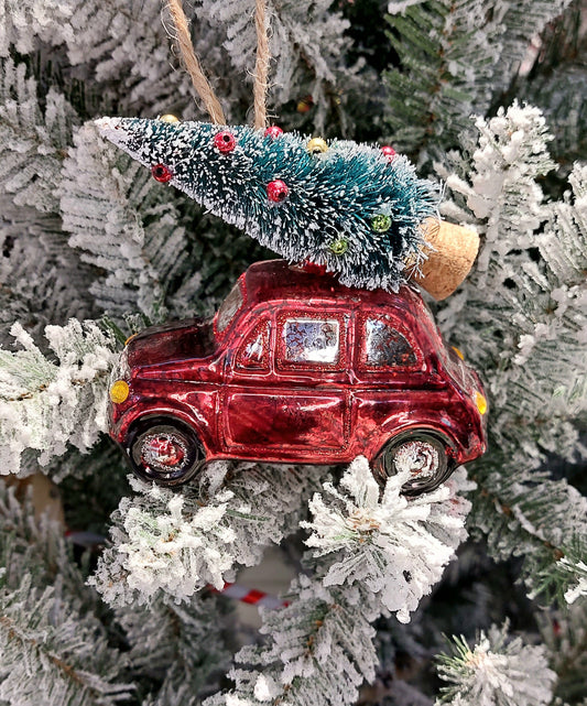 Christmas Glass Ornament - Car with Christmas Tree by Wizardi F07M3-9 HB-SY25266-0