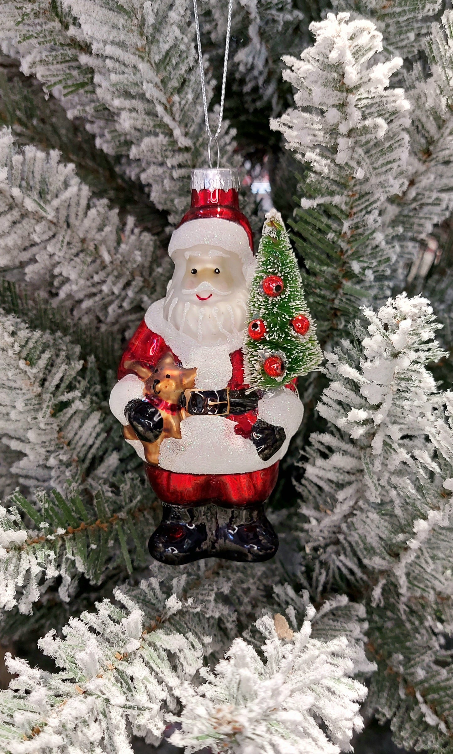Christmas Glass Ornament - Santa with Christmas Tree by Wizardi F07M3-8 HB-SY25270-0