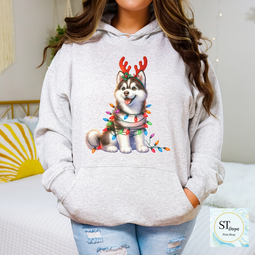 Husky Christmas Tee For Dog Lovers Breathable Lightweight Fabric Professionally Printed In USA