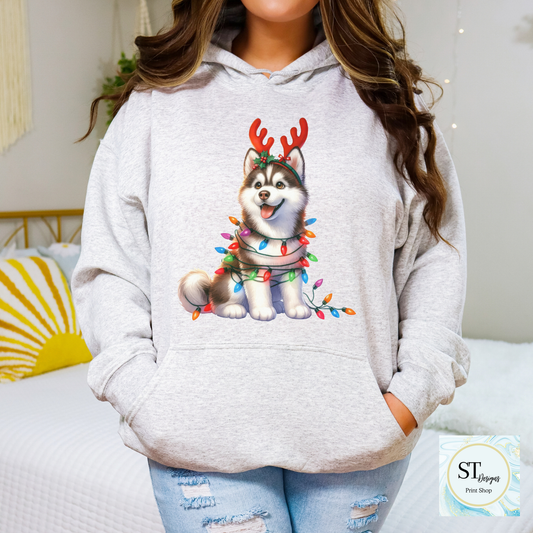Husky Christmas Tee For Dog Lovers Breathable Lightweight Fabric Professionally Printed In USA