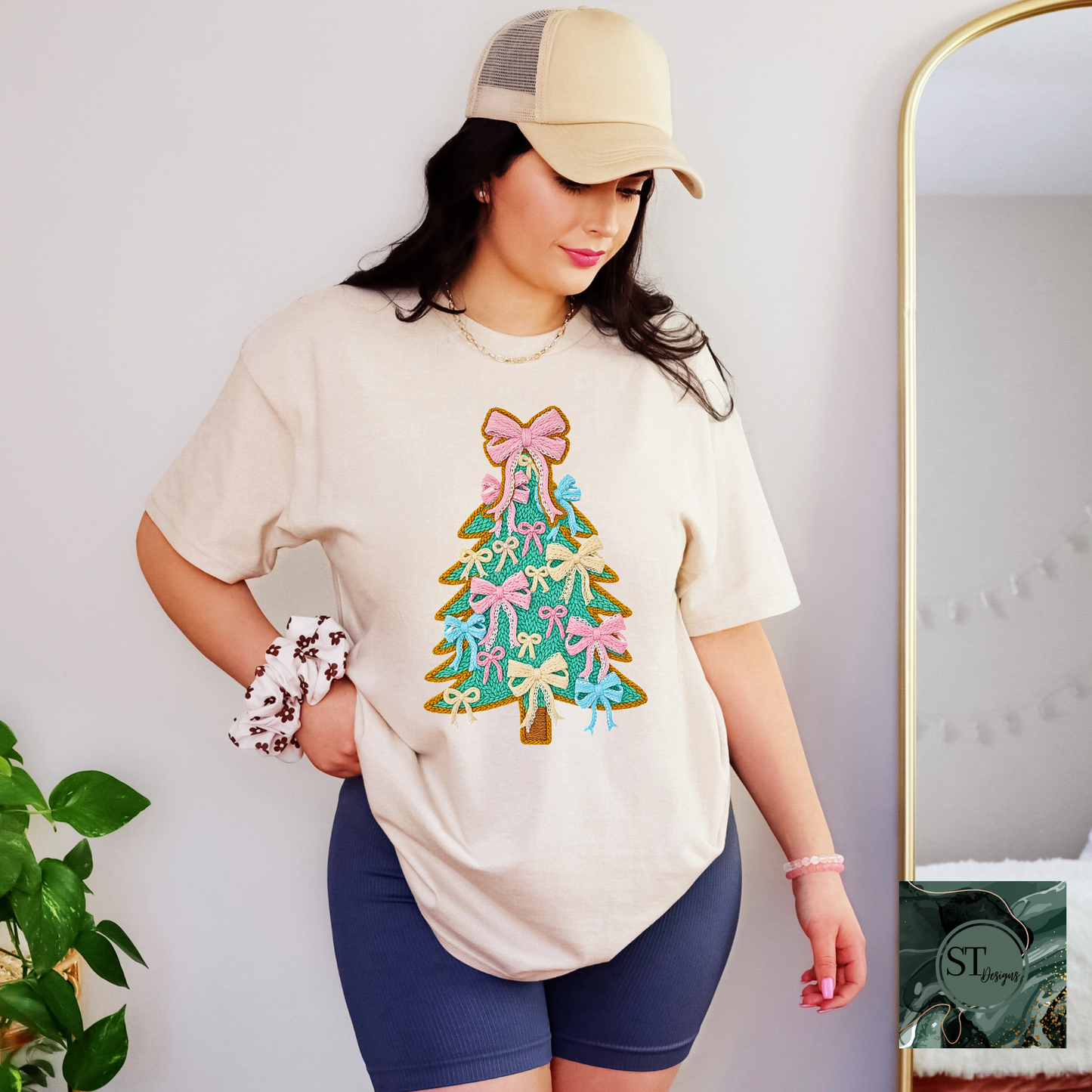 Christmas Tree Bows Faux Yarn Lightweight Durable Inks Colorful Decor For Holiday Lovers Printed In USA Size S To 5XL