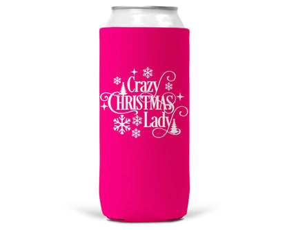 Crazy Christmas Lady Christmas SLIM CAN Coozie 12oz Slim Can-8