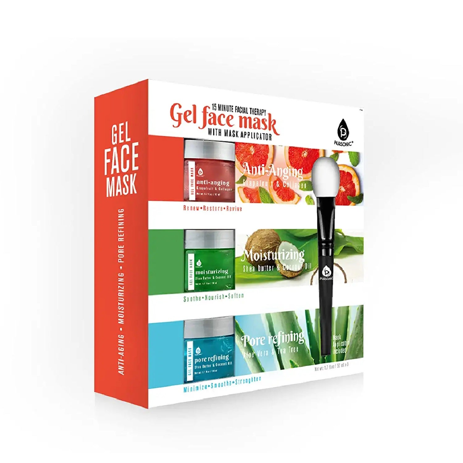 3 Pack Facial Therapy Gel Face Mask With Mask Applicator-1