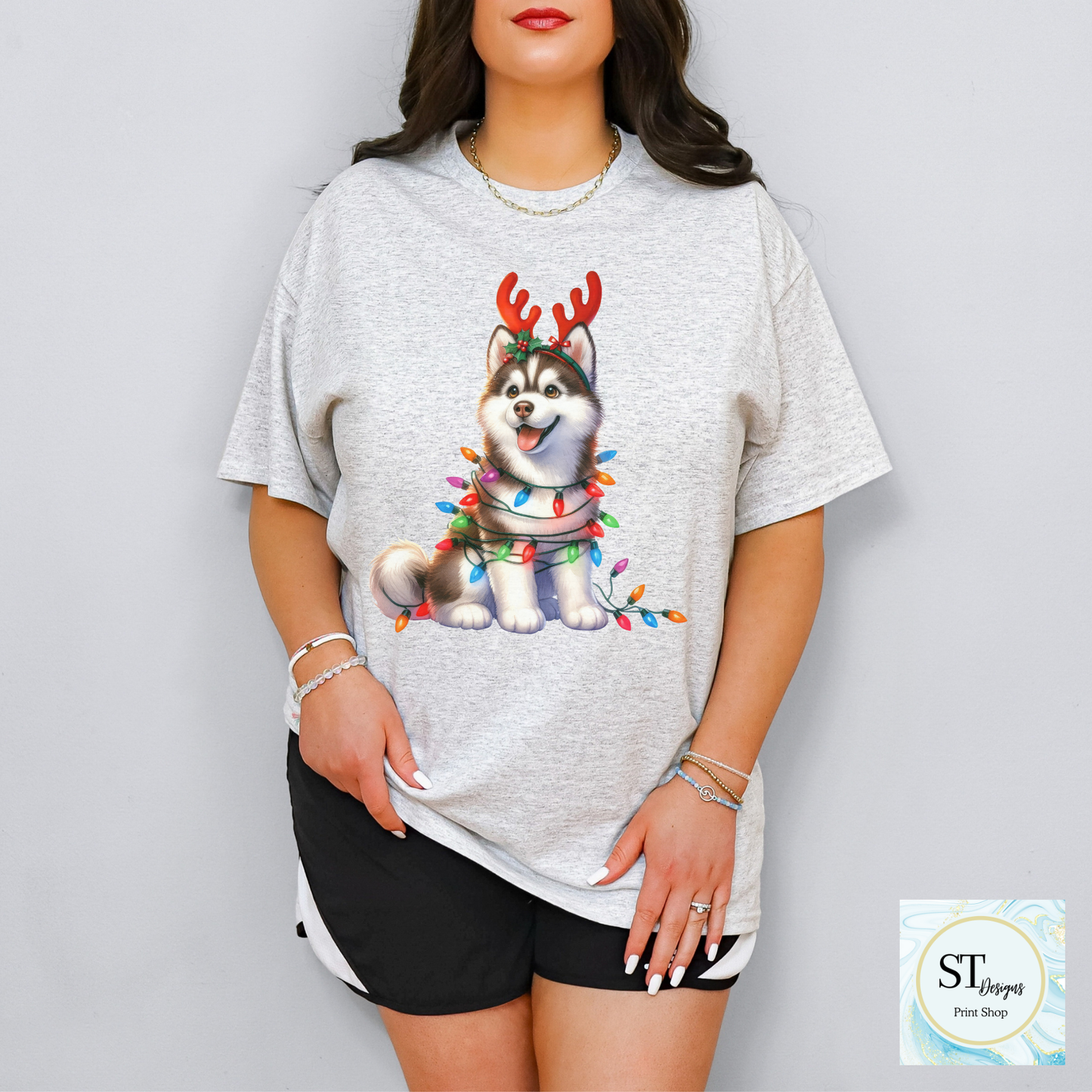 Husky Christmas Tee For Dog Lovers Breathable Lightweight Fabric Professionally Printed In USA