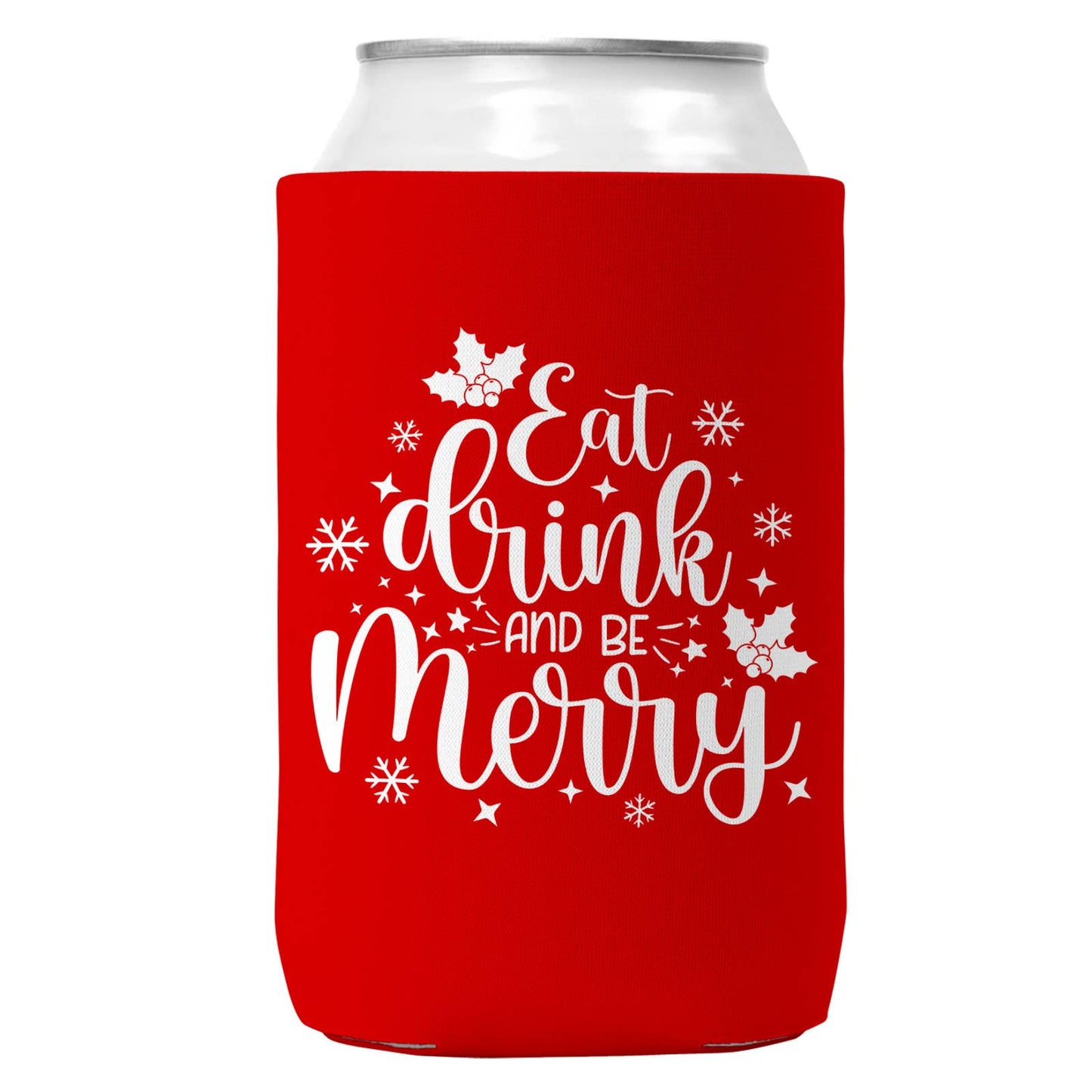 Eat Drink & Be Merry Can Christmas Coozie Can Cooler 12oz-0