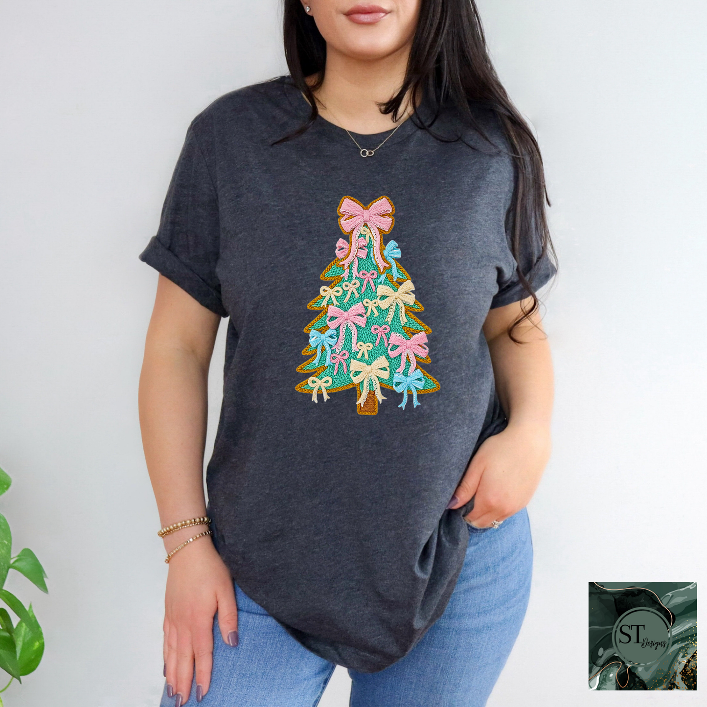 Christmas Tree Bows Faux Yarn Lightweight Durable Inks Colorful Decor For Holiday Lovers Printed In USA Size S To 5XL