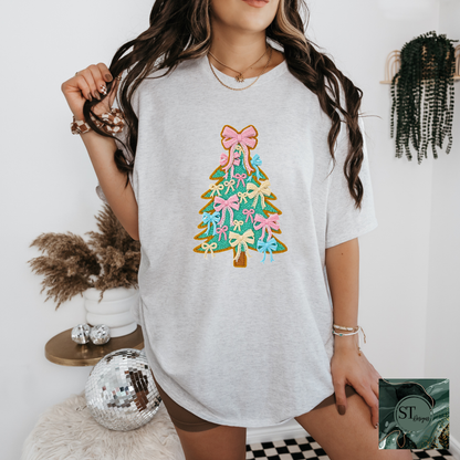 Christmas Tree Bows Faux Yarn Lightweight Durable Inks Colorful Decor For Holiday Lovers Printed In USA Size S To 5XL