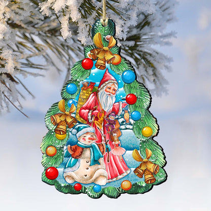 Christmas Arrival Wooden Ornaments by G. DeBrekht - Christmas Santa Snowman Decor - 8114020-0