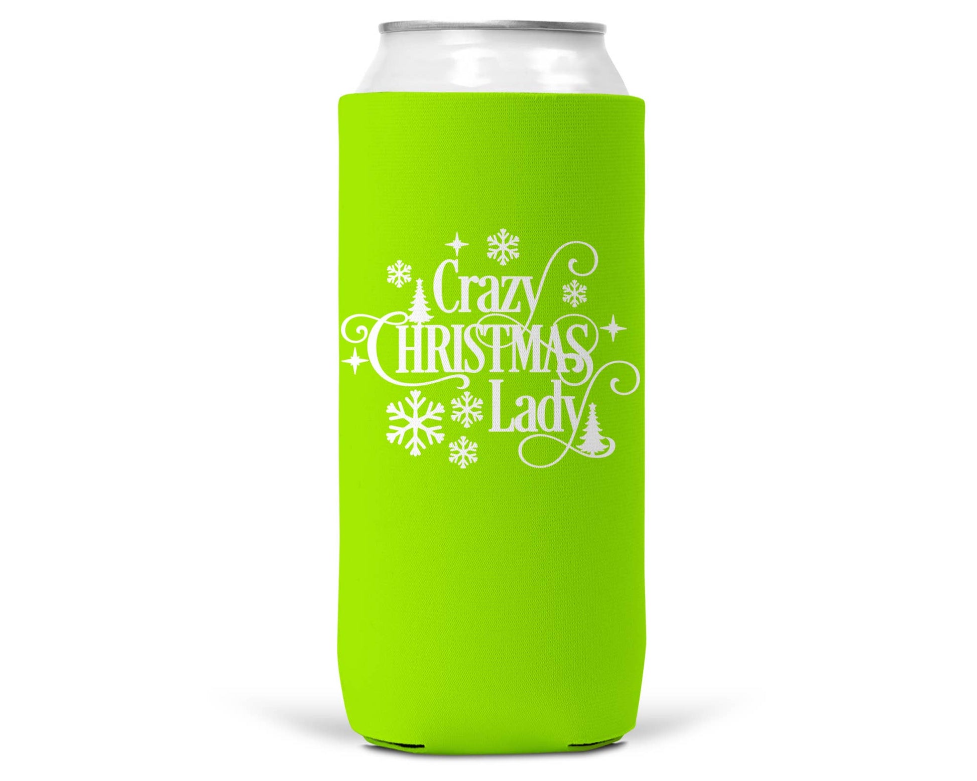 Crazy Christmas Lady Christmas SLIM CAN Coozie 12oz Slim Can-6