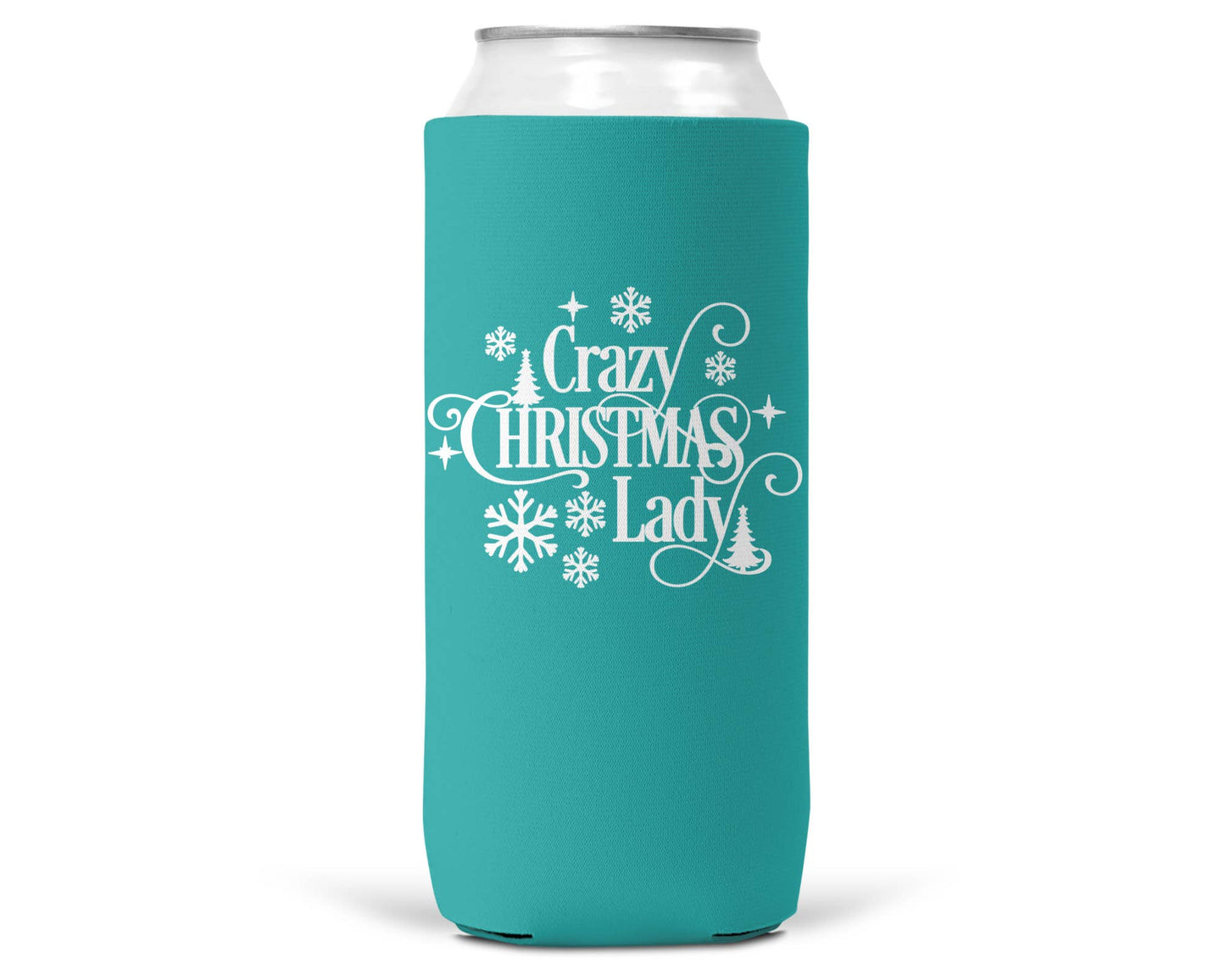 Crazy Christmas Lady Christmas SLIM CAN Coozie 12oz Slim Can-4