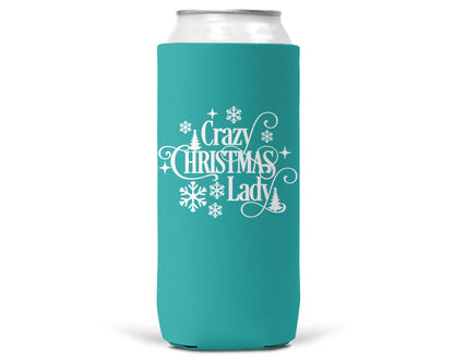 Crazy Christmas Lady Christmas SLIM CAN Coozie 12oz Slim Can-4