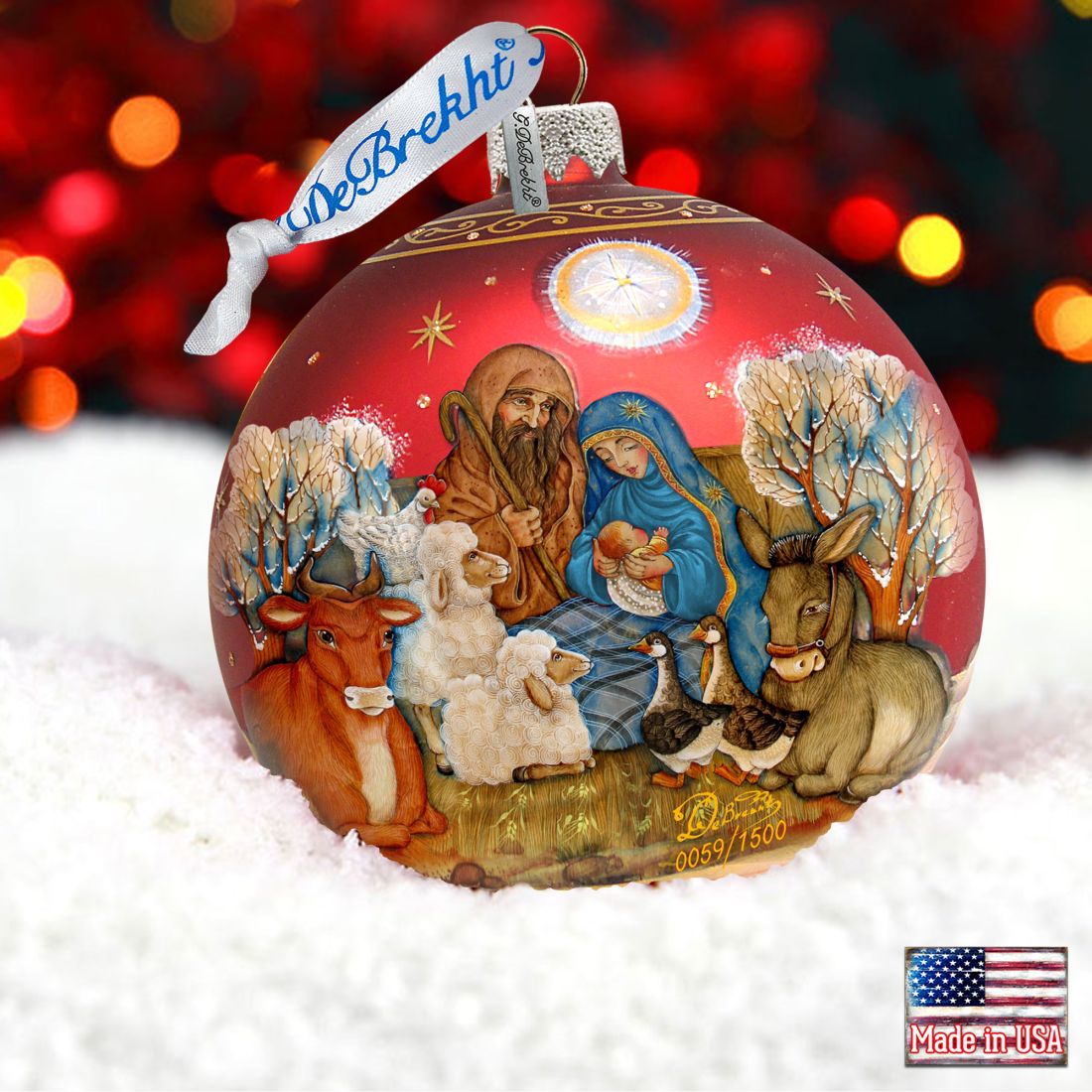 Story of Nativity Ball Glass Ornament Limited Edition by G. DeBrekht - Nativity Holiday Decor - 73853-4