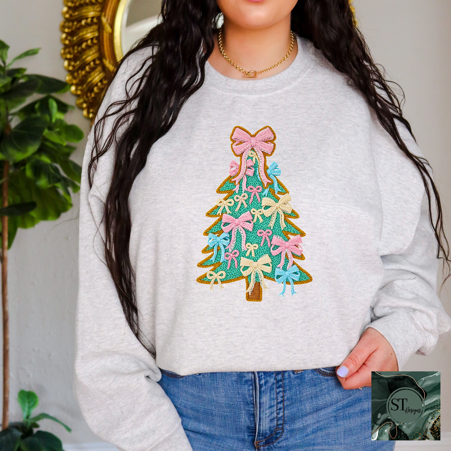 Christmas Tree Faux Yarn Graphic Tee Unisex S To 5XL Lightweight Breathable Fabric Made In USA