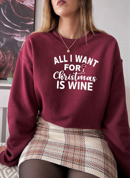All I Want For Christmas Is Wine Sweat Shirt-2